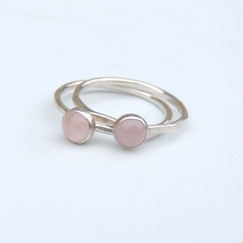 Rose Quartz Ring Sterling Silver Stacking Ring Bezel Set