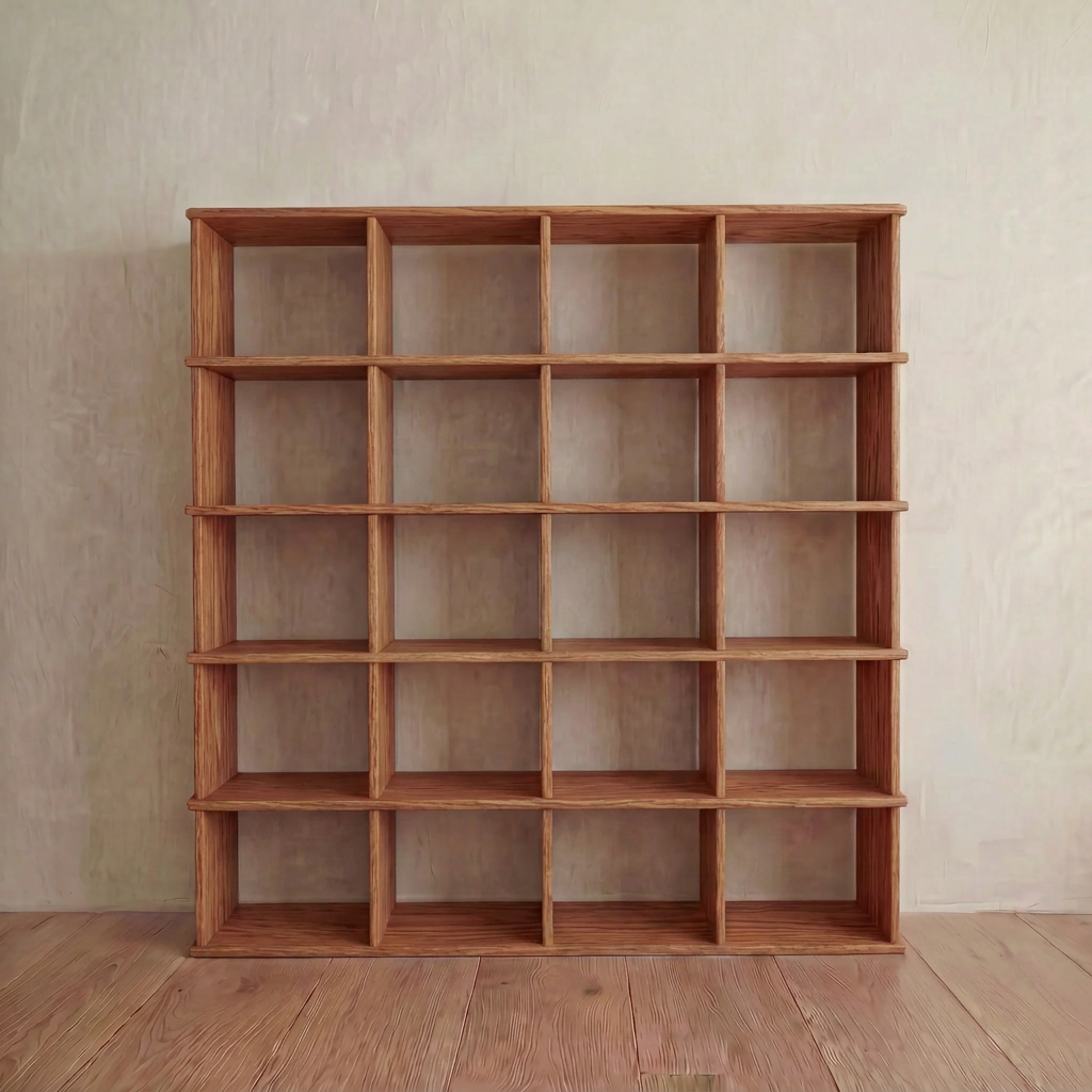 Cube bookshelf in red oak
