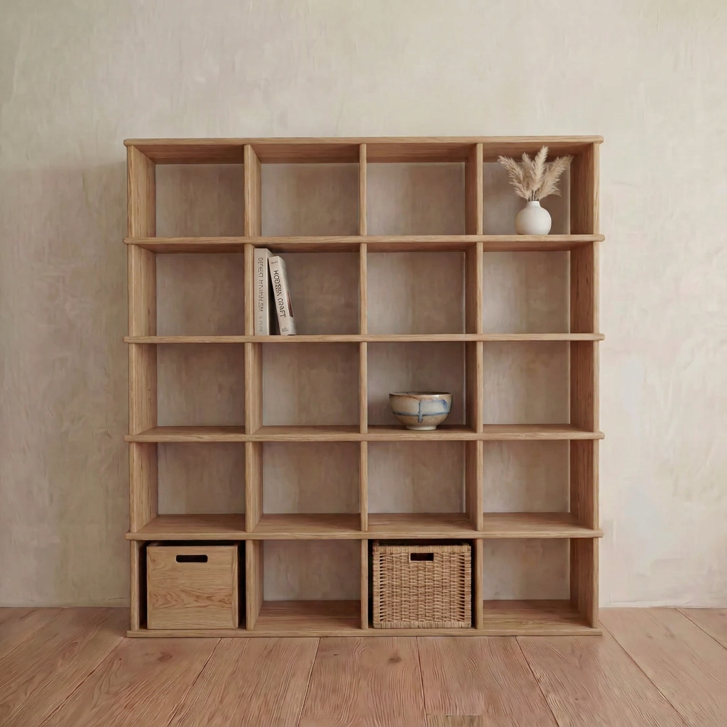 Cube bookshelf in white oak