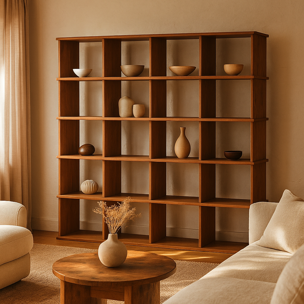 Cube bookshelf in red oak