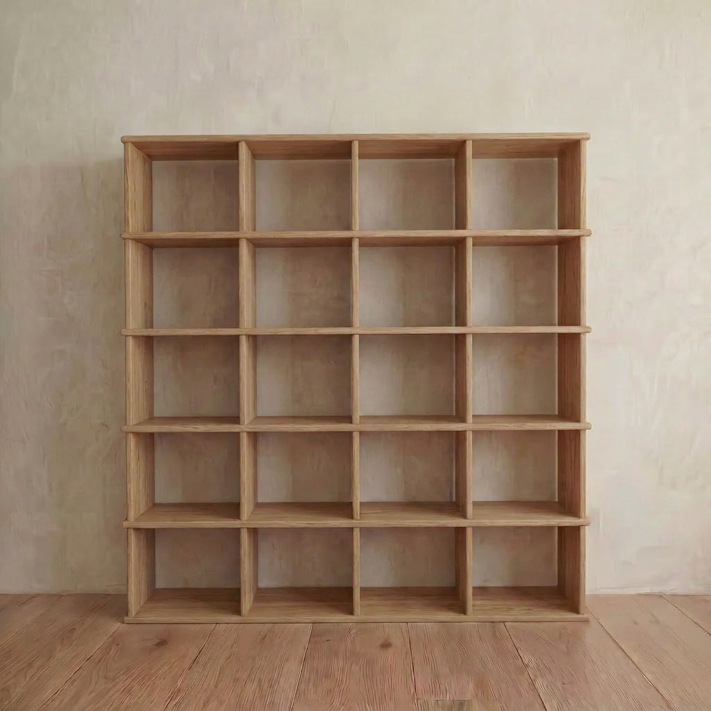 Cube bookshelf in white oak
