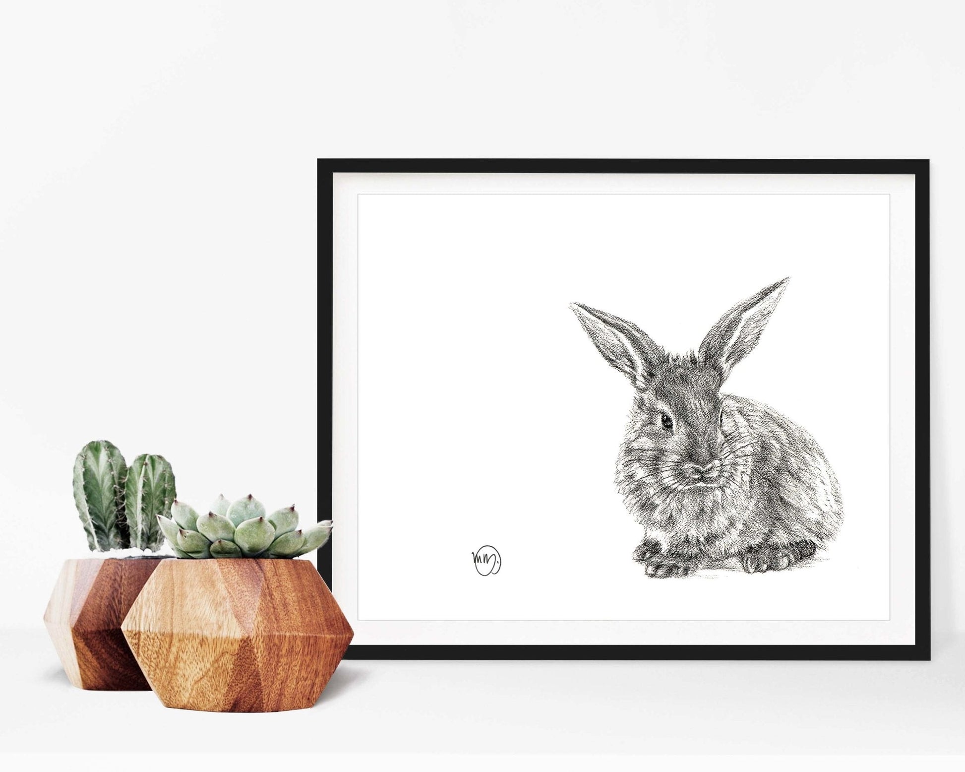 Cute Rabbit Profile - Black and White Nursery Wildlife Art Print
