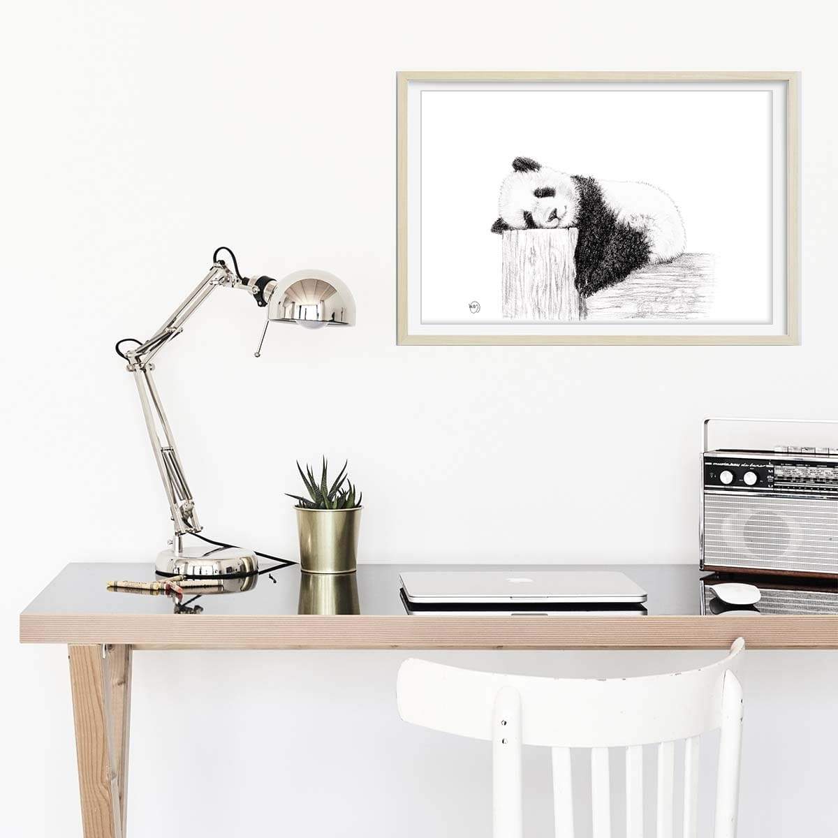Cute sleeping Panda - Black and white art print