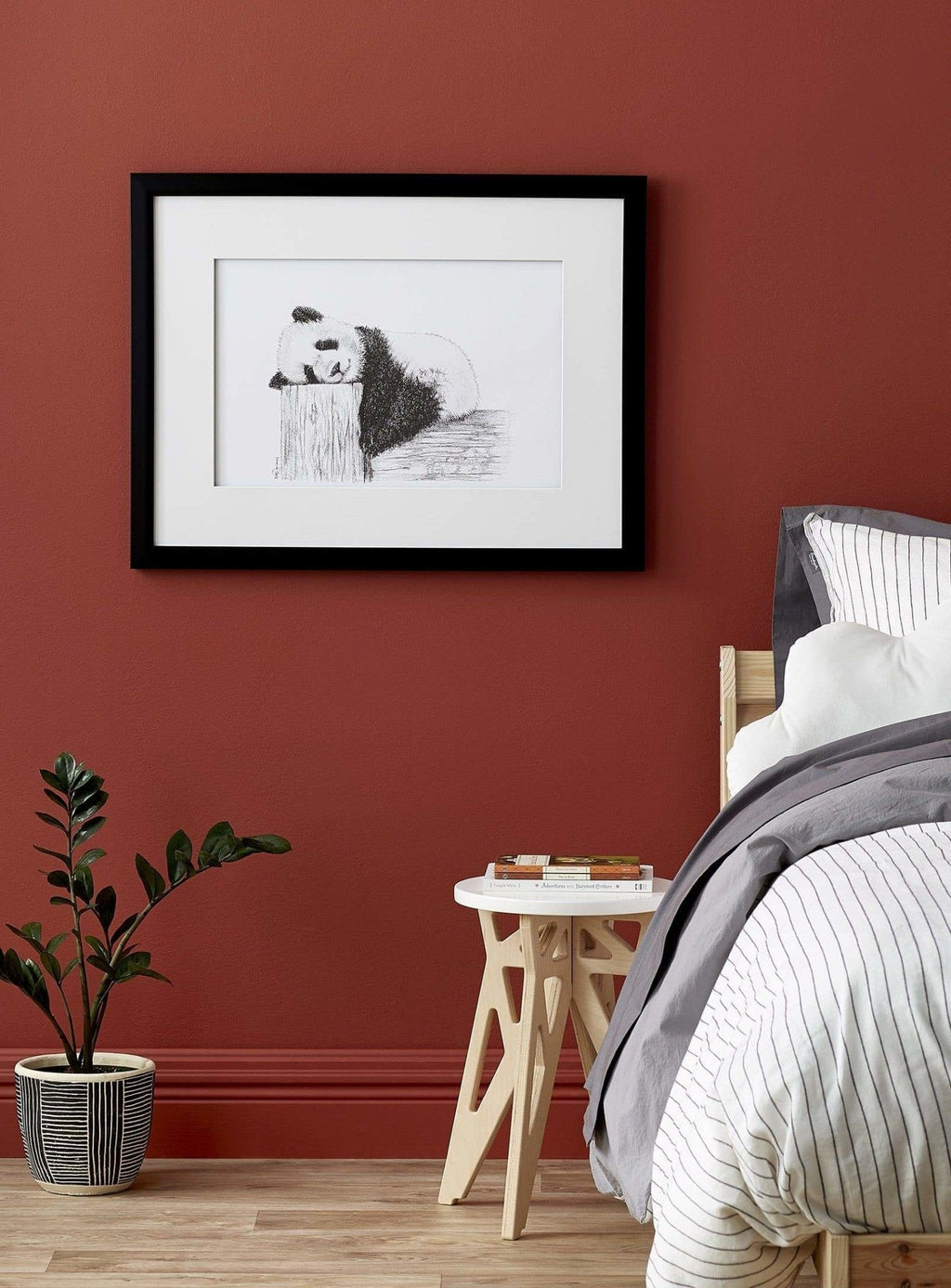 Cute sleeping Panda - Black and white art print