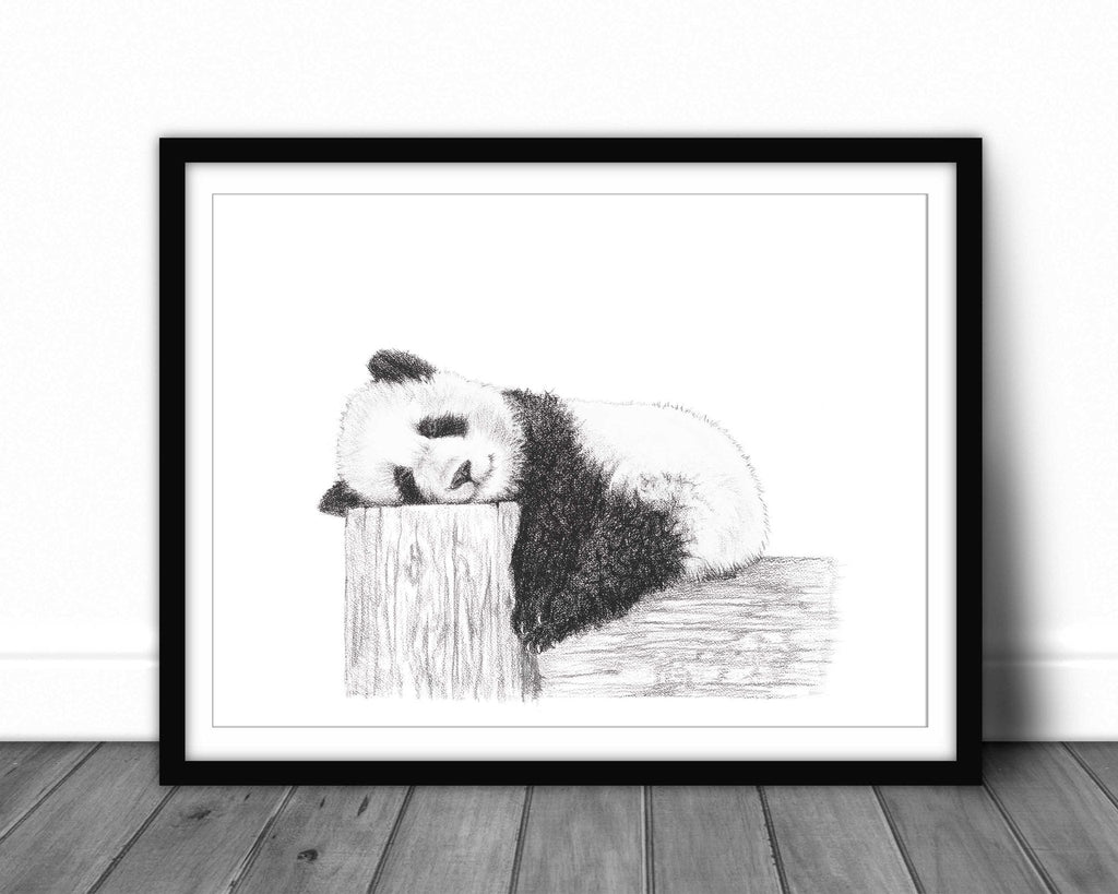 Cute sleeping Panda - Black and white art print