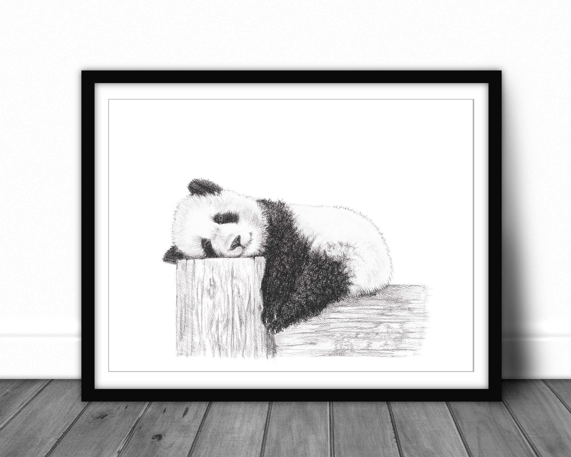 Cute sleeping Panda - Black and white art print