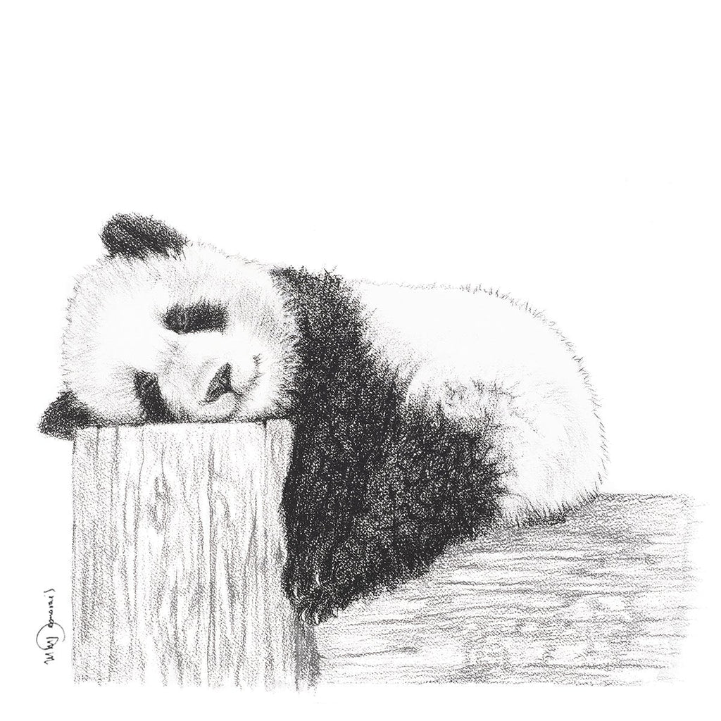 Cute sleeping Panda - Black and white art print