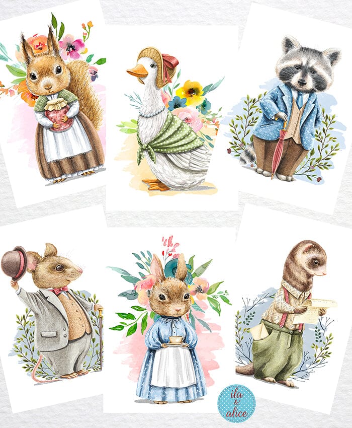 Cartes postales d'animaux de campagne mignons