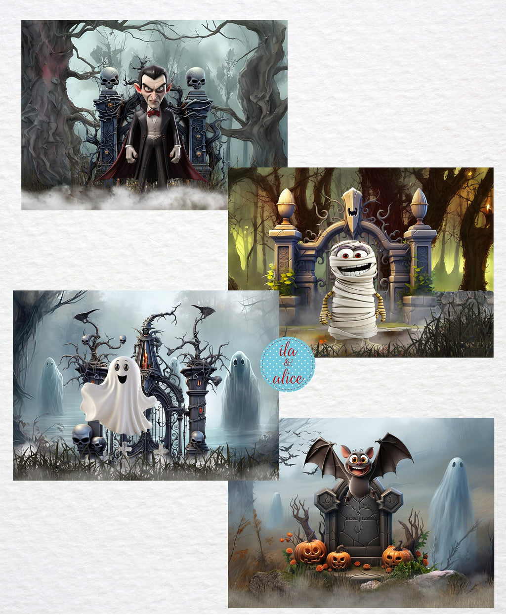 Cartes postales d'Halloween mignonnes de la forêt sombre