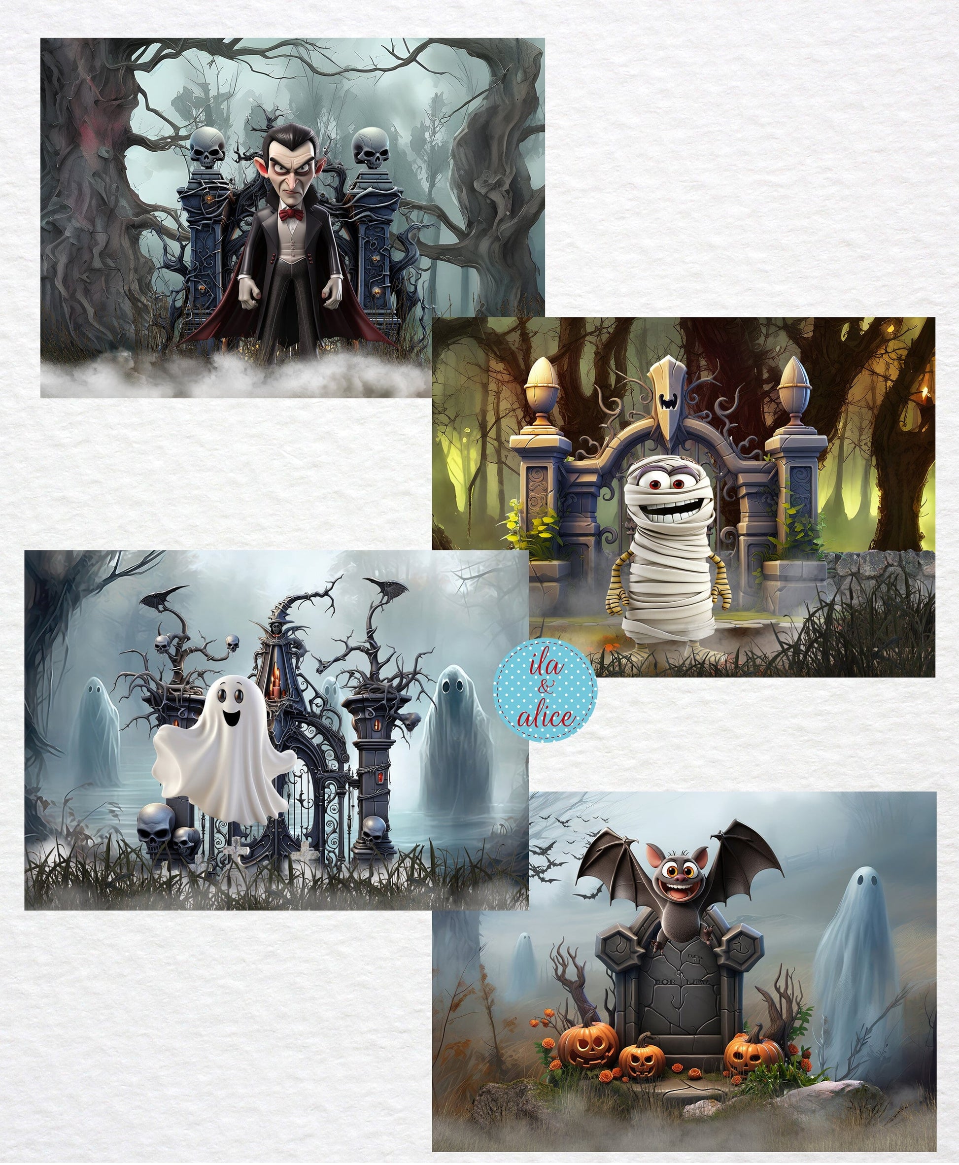 Dark Forest Cuties Halloween Postcards