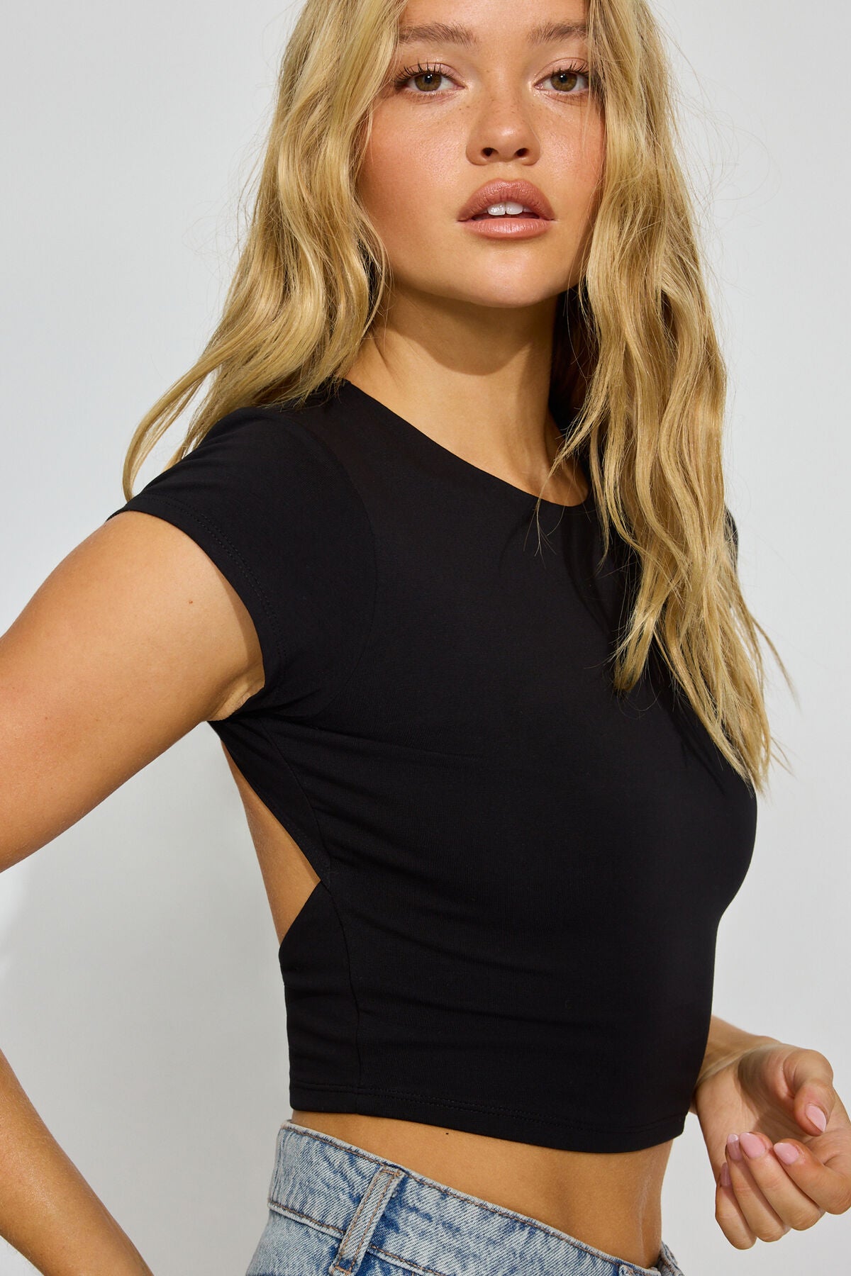 Open Back Cap Sleeve T-Shirt