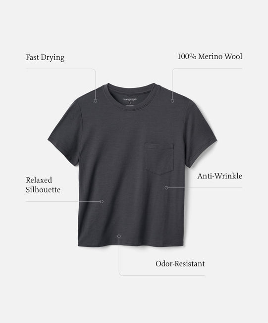 T-shirt à poche carrée en laine mérinos pour femme