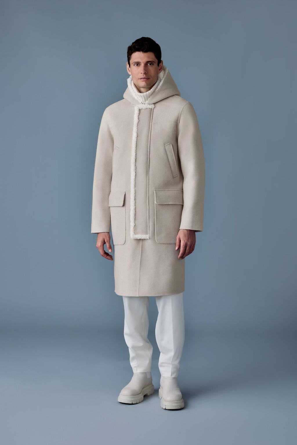 ABRAHAM Heavy double face wool long hooded coat