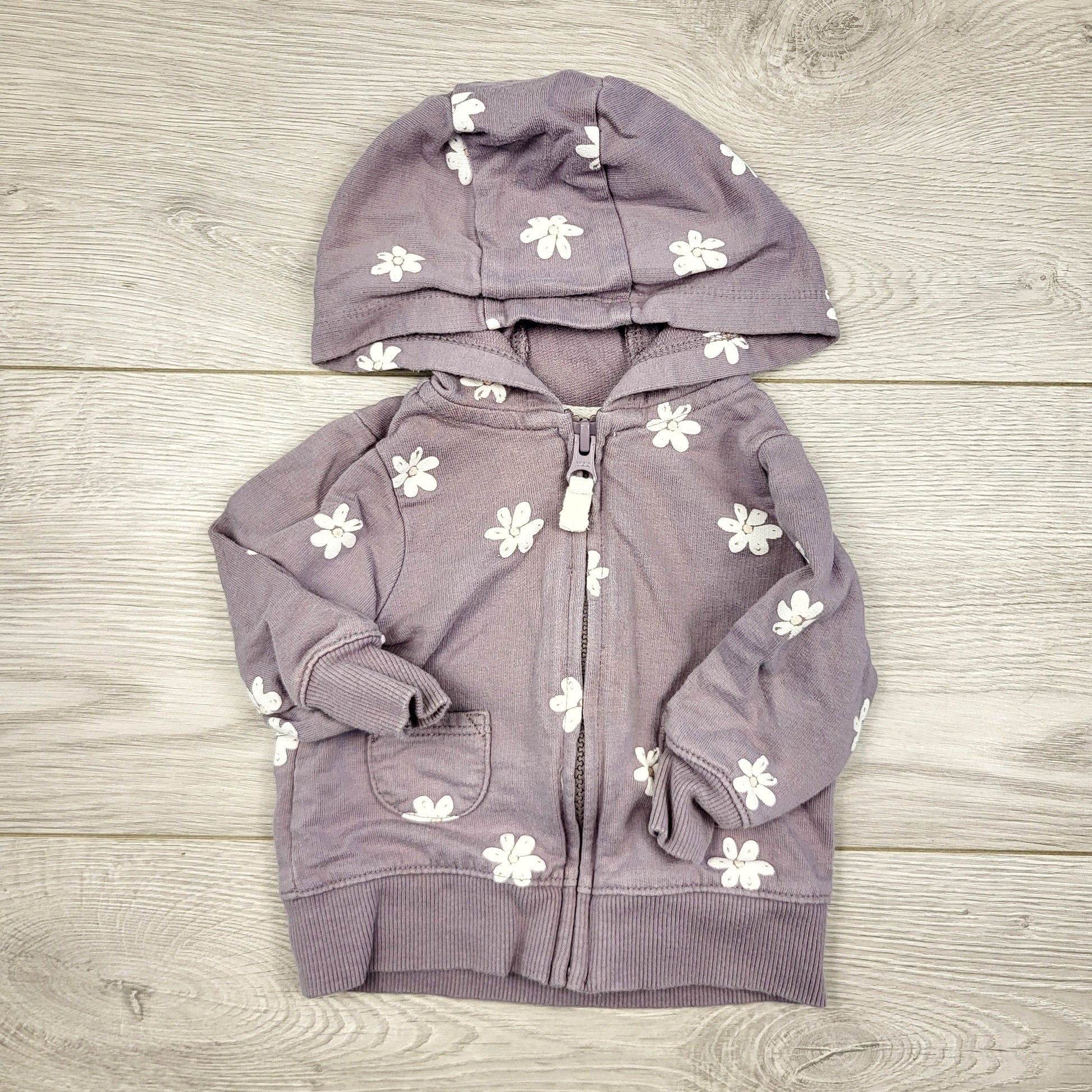 CAAC1 - Sweat à capuche zippé en coton violet à imprimé floral Carters. Taille 3 mois
