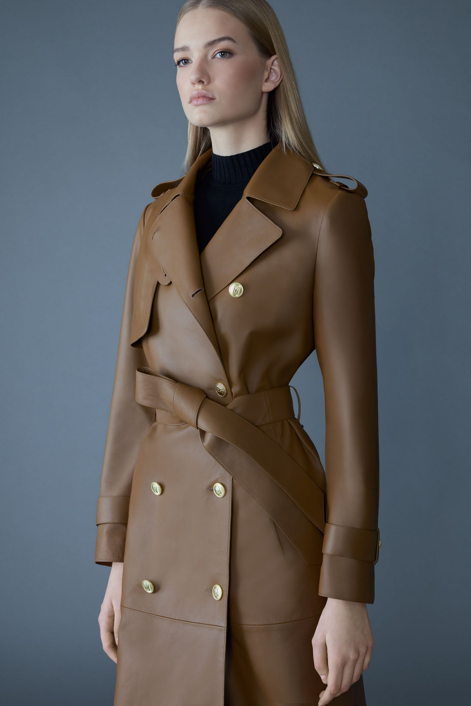Trench-coat en cuir maxi GAEL-V