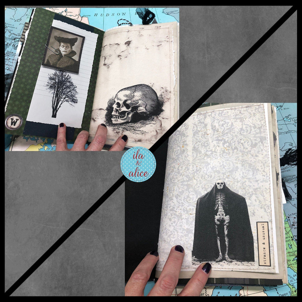 Dark Gothic Winter Junk Journal with Full Moon & Crow Collage Cover
