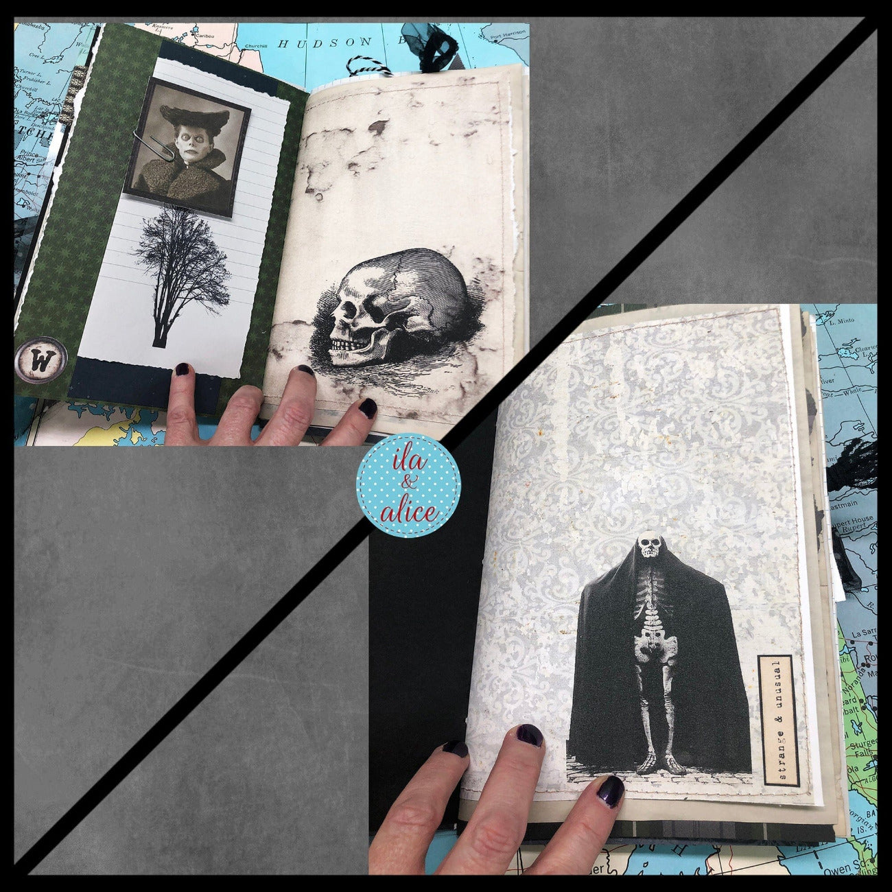 Dark Gothic Winter Junk Journal with Full Moon & Crow Collage Cover