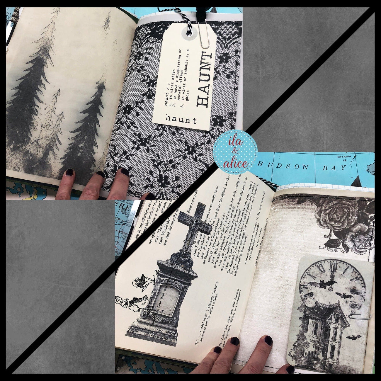 Dark Gothic Winter Junk Journal with Full Moon & Crow Collage Cover