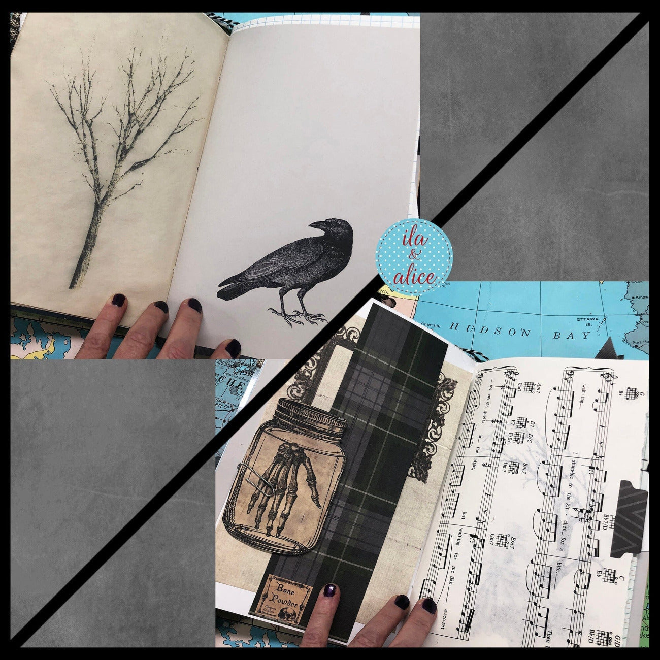 Dark Gothic Winter Junk Journal with Full Moon & Crow Collage Cover