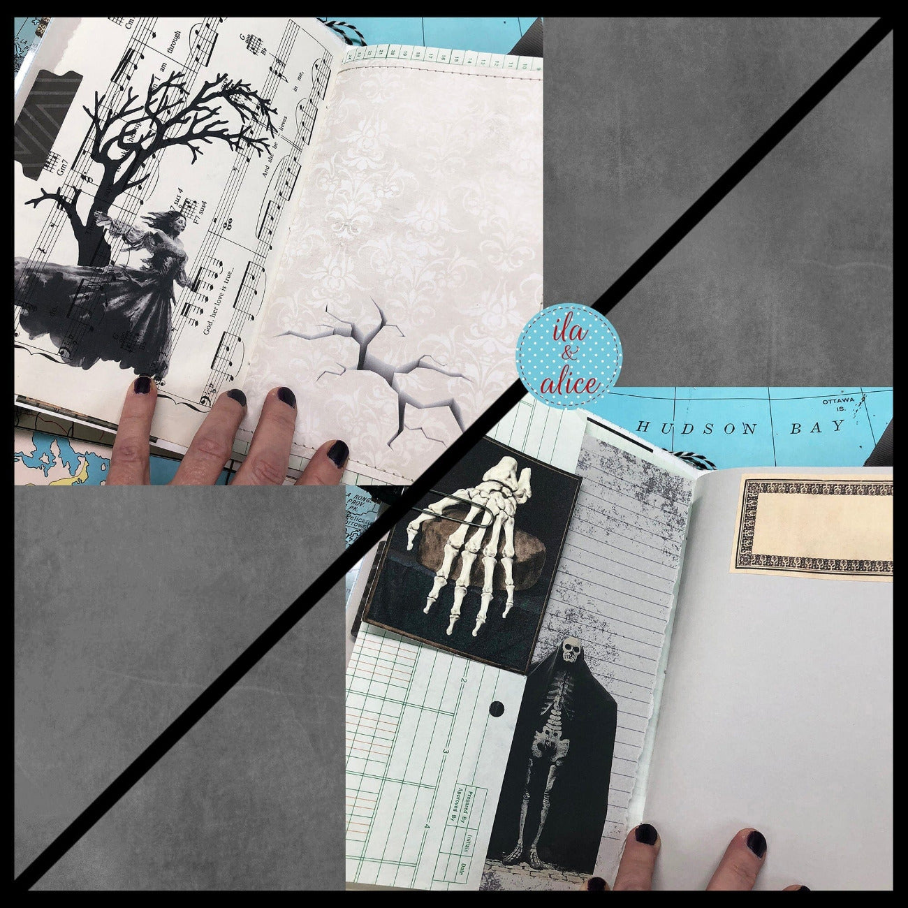 Dark Gothic Winter Junk Journal with Full Moon & Crow Collage Cover