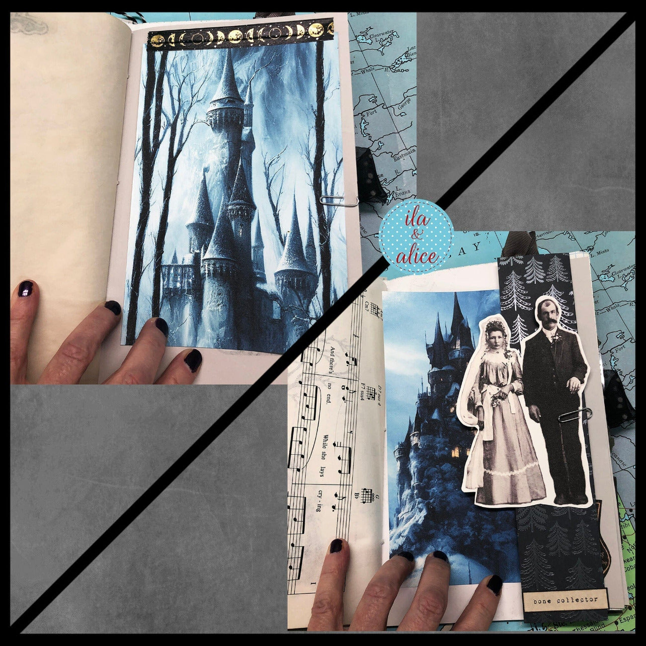 Dark Gothic Winter Junk Journal with Full Moon & Crow Collage Cover