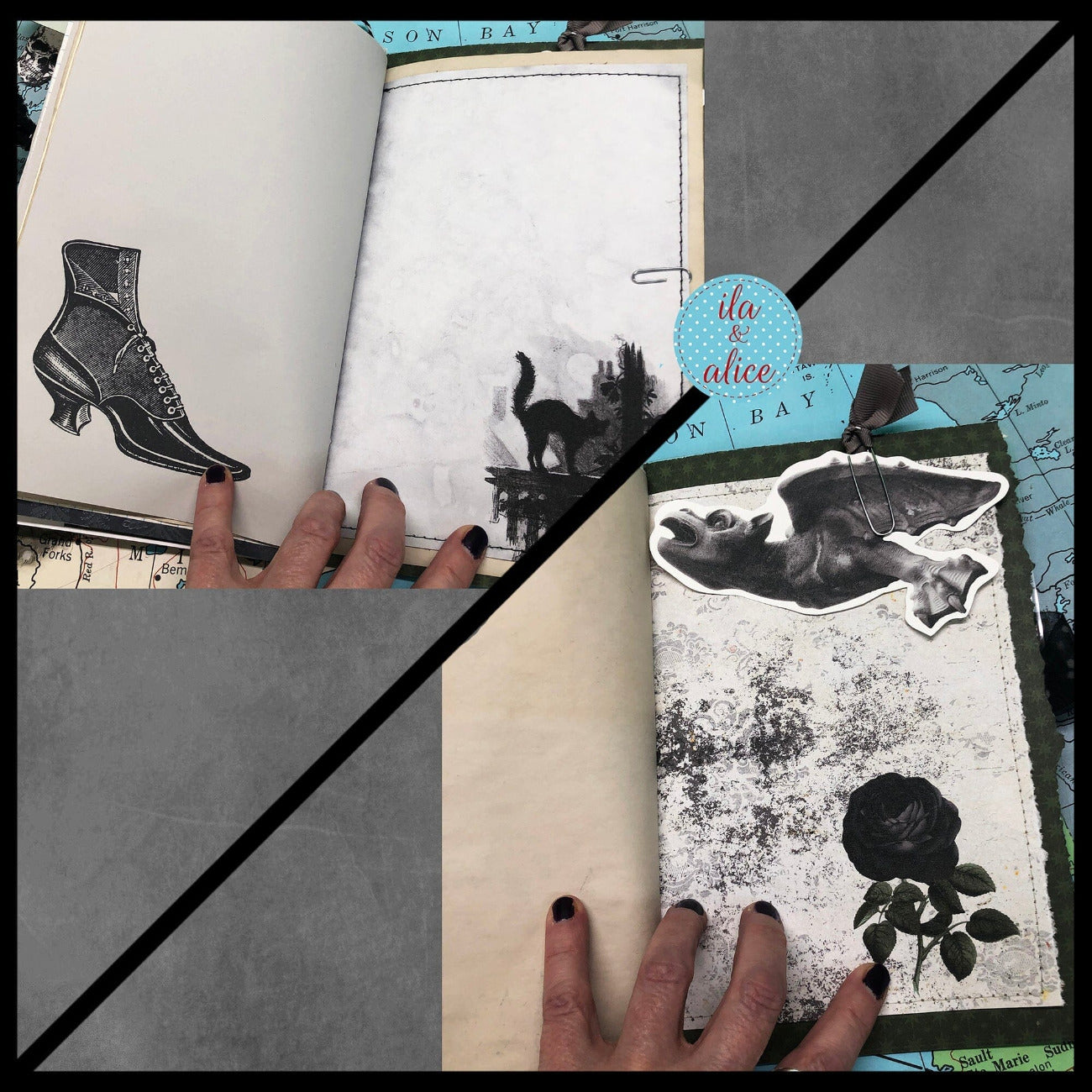 Dark Gothic Winter Junk Journal with Full Moon & Crow Collage Cover