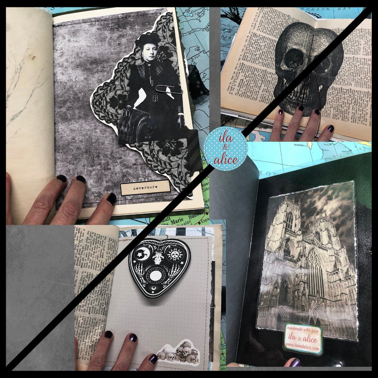 Dark Gothic Winter Junk Journal with Full Moon & Crow Collage Cover