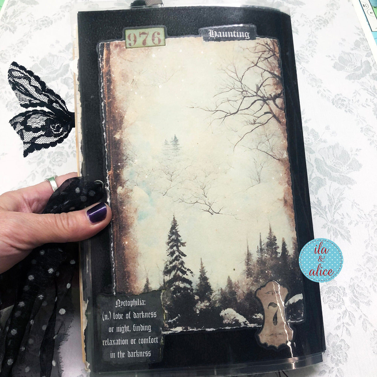 Dark Gothic Winter Junk Journal with Full Moon & Crow Collage Cover