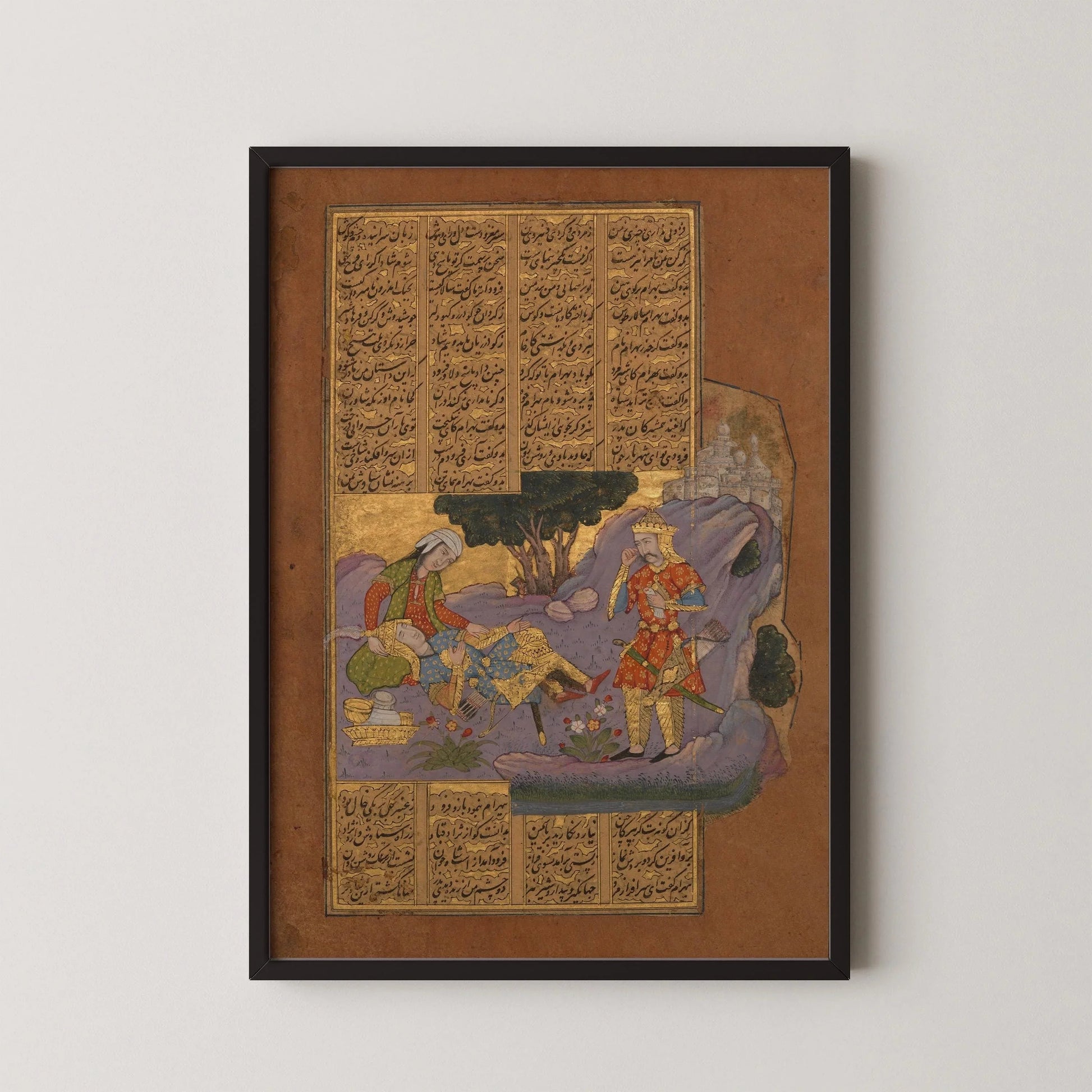 Mort de Farud - Shahnama de Firdausi - Miniature persane d'une beauté et d'une précision exceptionnelles | Reproduction encadrée disponible