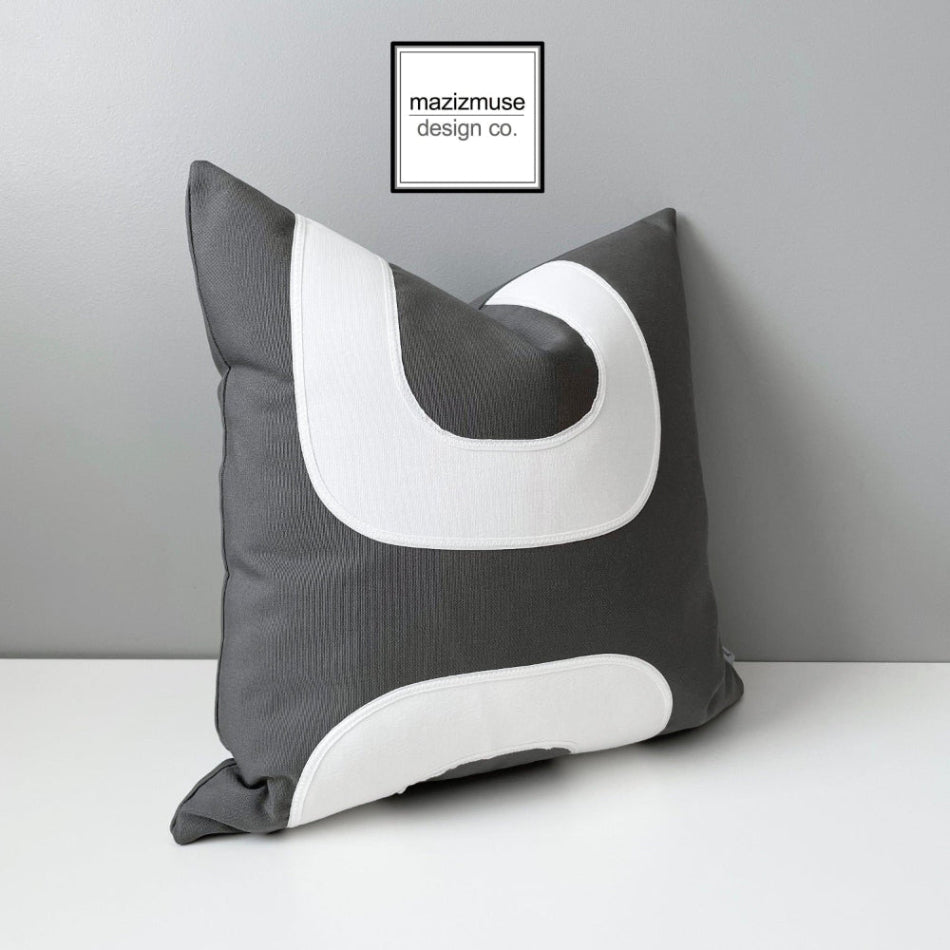 Housse de coussin d'extérieur Sunbrella noir et blanc, coussin moderne du milieu du siècle