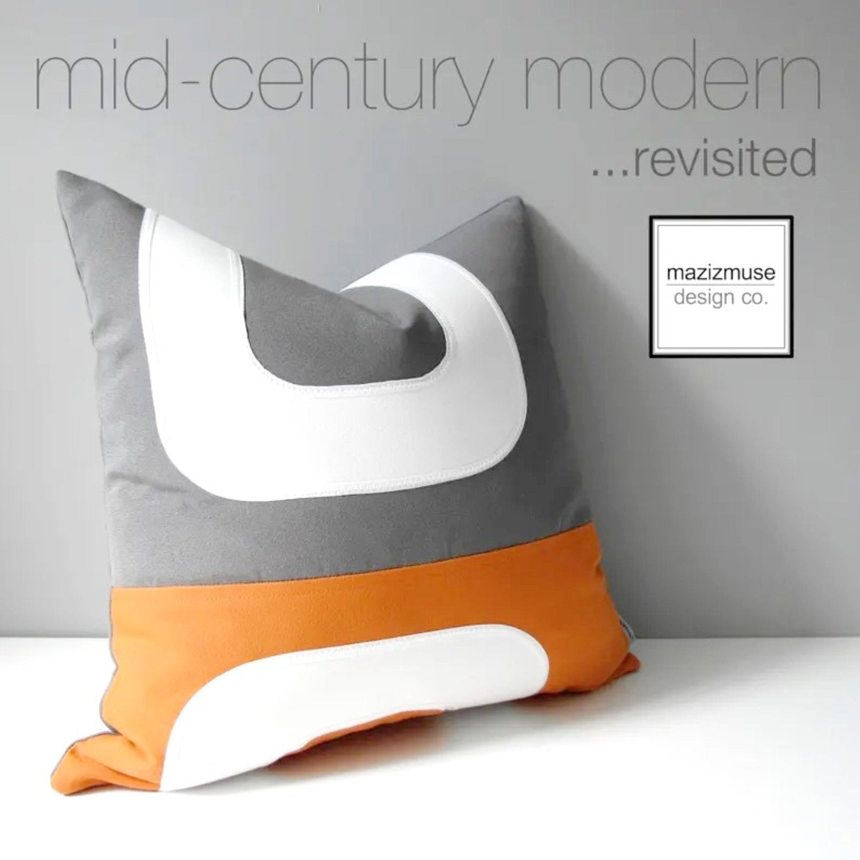Housse de coussin d'extérieur Sunbrella® orange et gris, style moderne du milieu du siècle