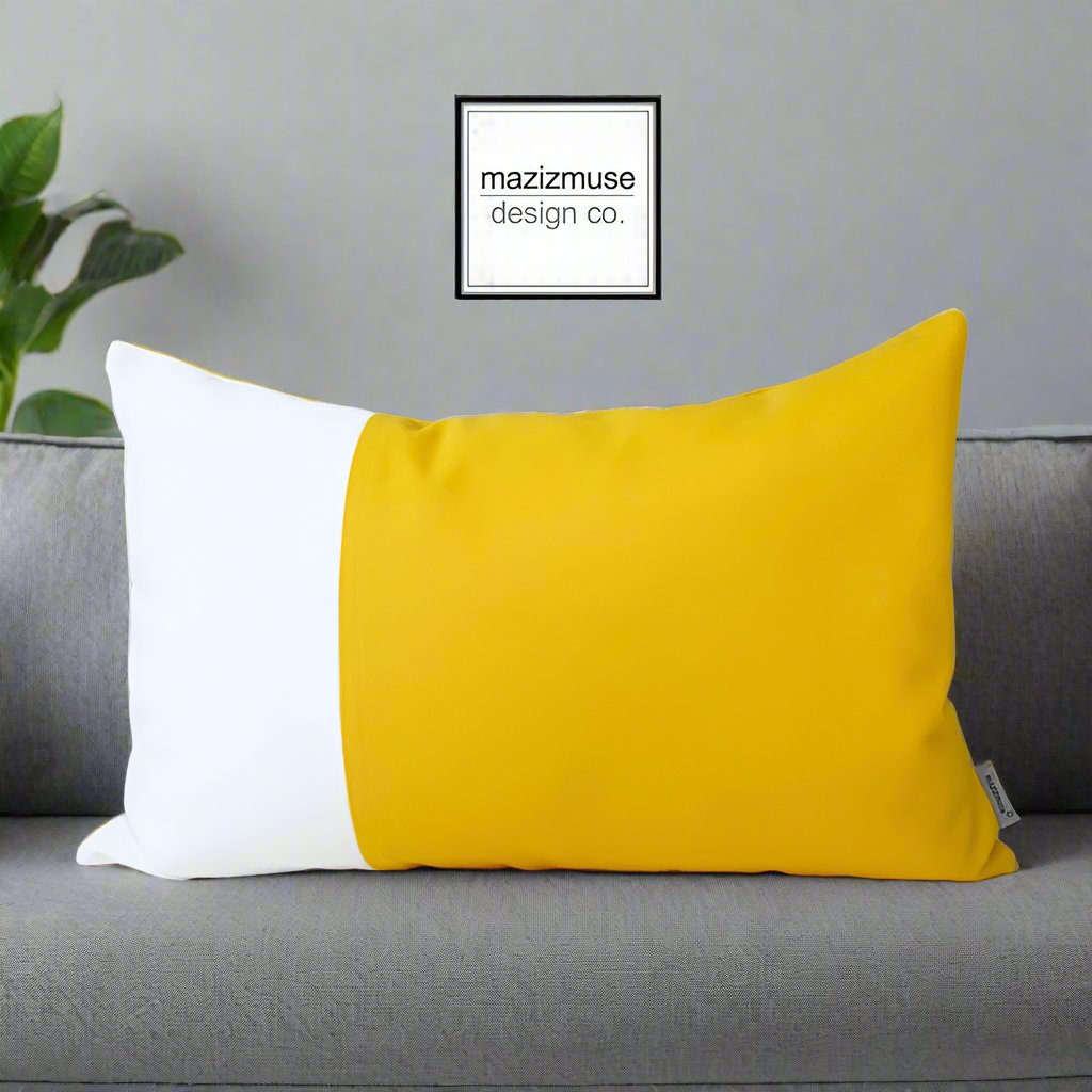 Housse de coussin d'extérieur jaune tournesol et blanc, housse de coussin moderne Sunbrella® 