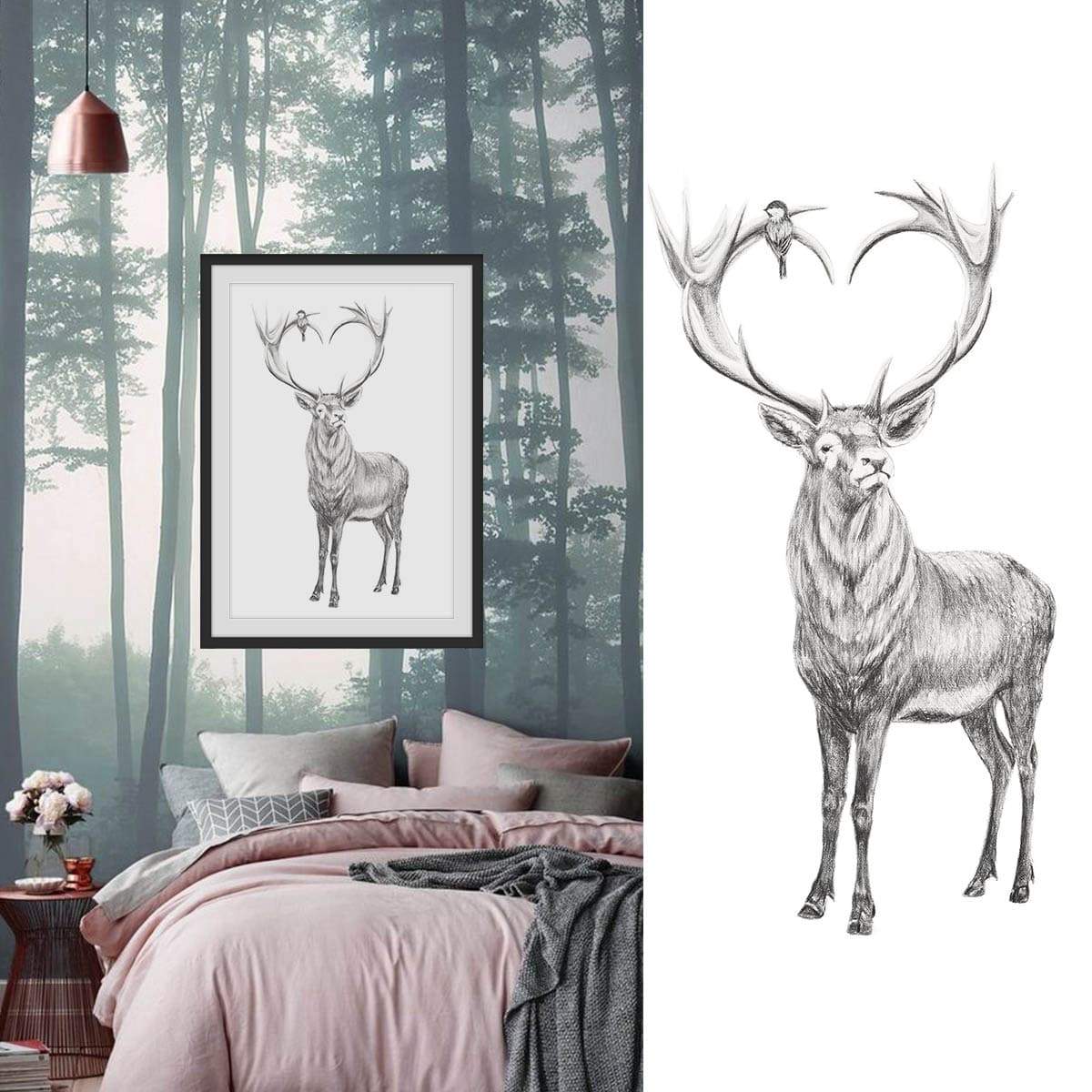 Deer with heart shaped antlers - illustration