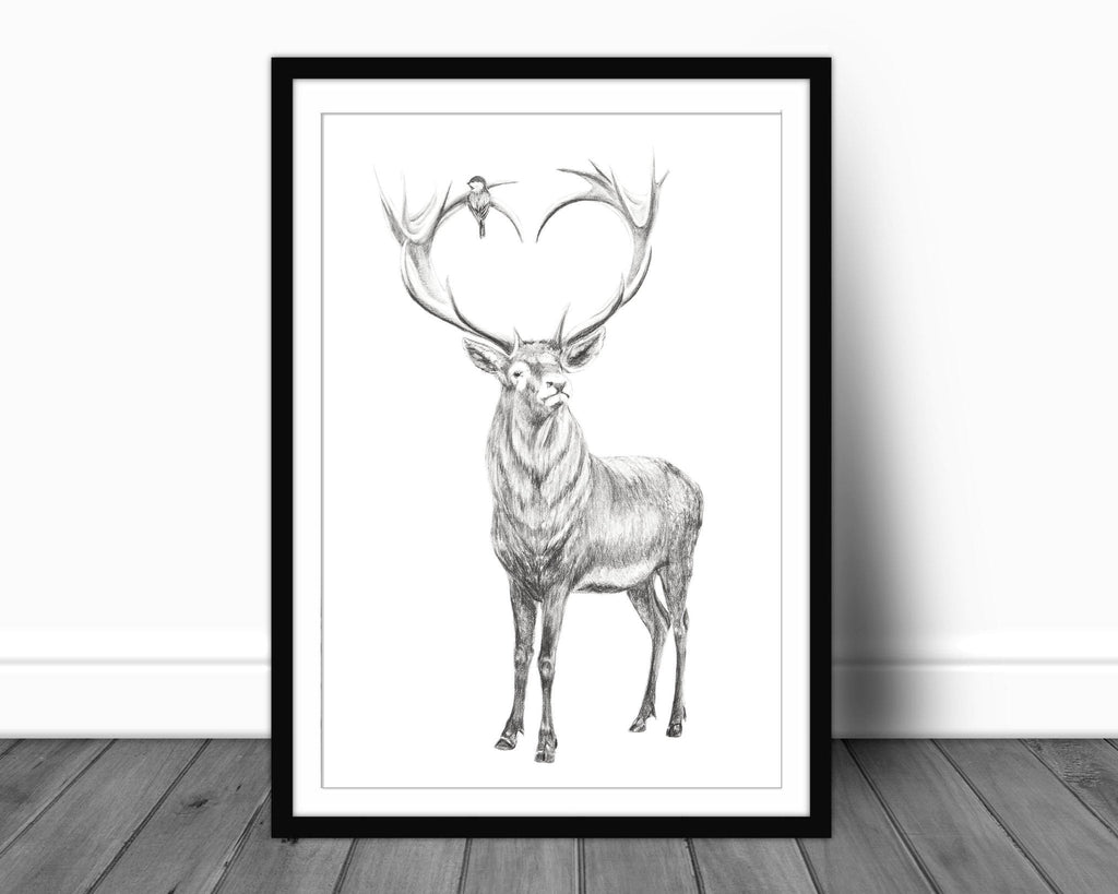 Deer with heart shaped antlers - illustration