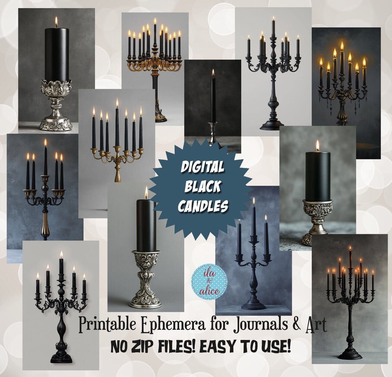 Digital Black Candles Journal Tags