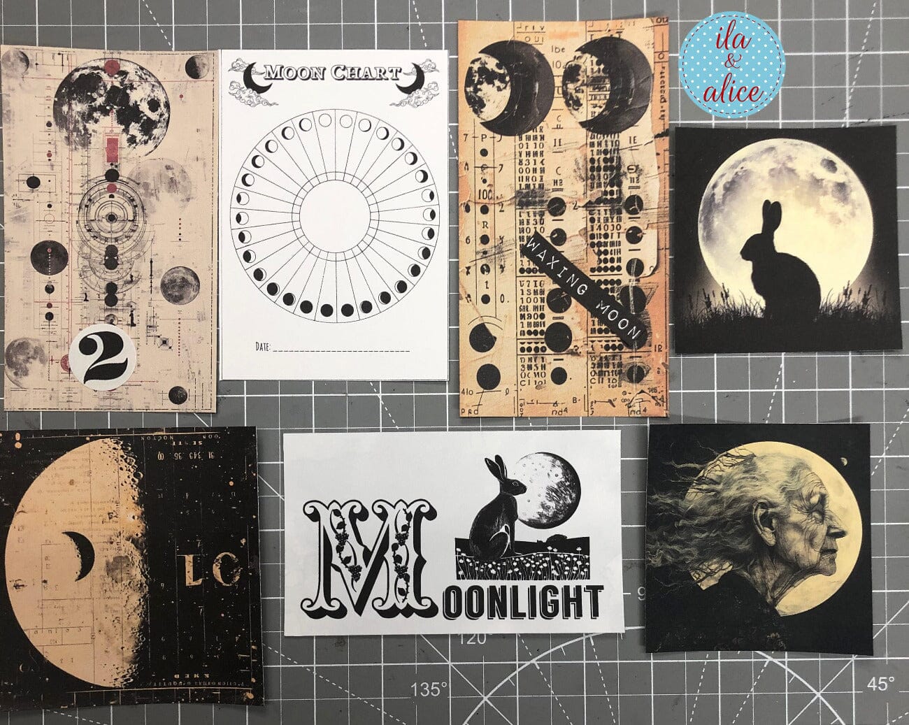 Digital Moon Art Junk Journal Ephemera