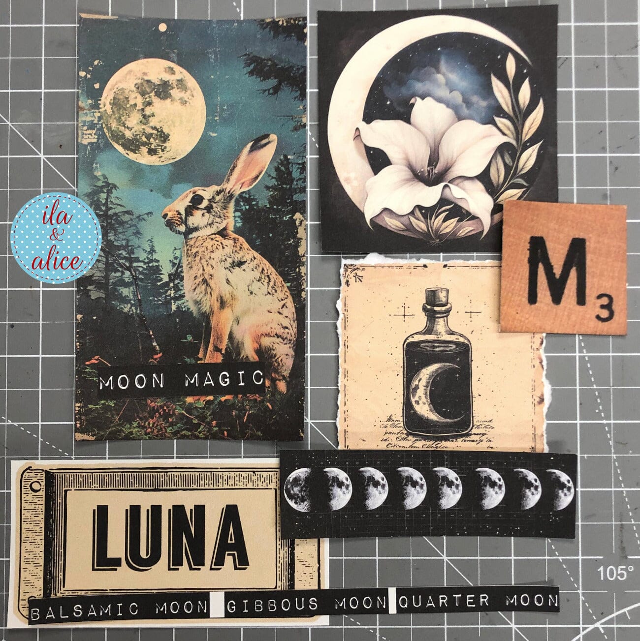 Digital Moon Art Junk Journal Ephemera