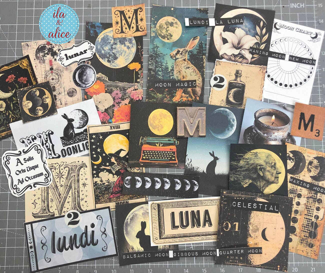 Digital Moon Art Junk Journal Ephemera