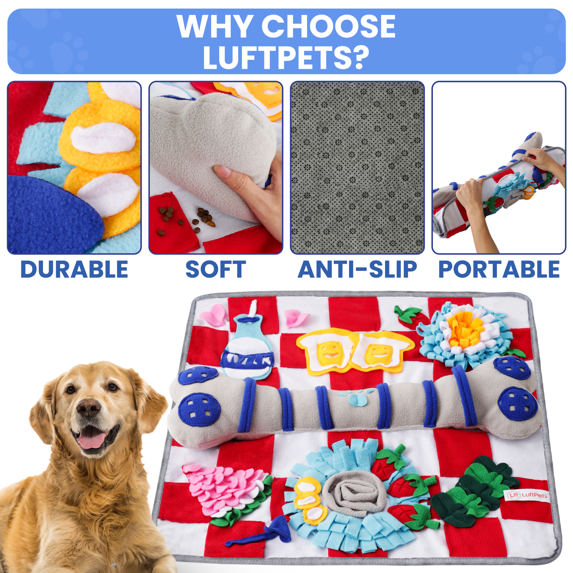 Tapis à renifler couineur pour chiens – Jeu interactif de recherche de nourriture, 61 cm
