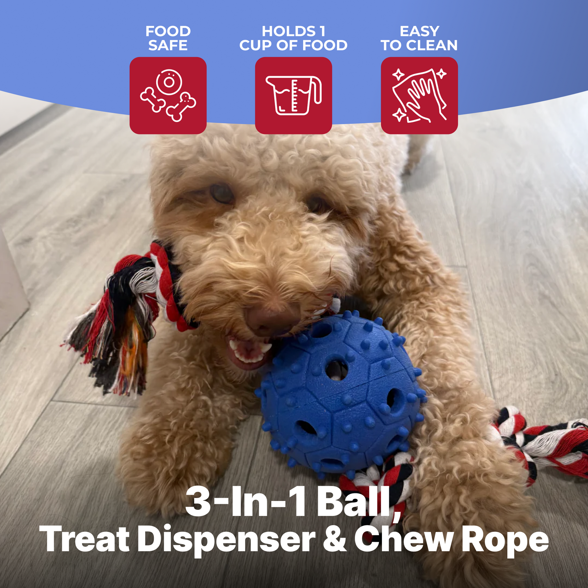 Jouet à mâcher pour chien avec corde à tirer et distributeur de friandises, balle en caoutchouc