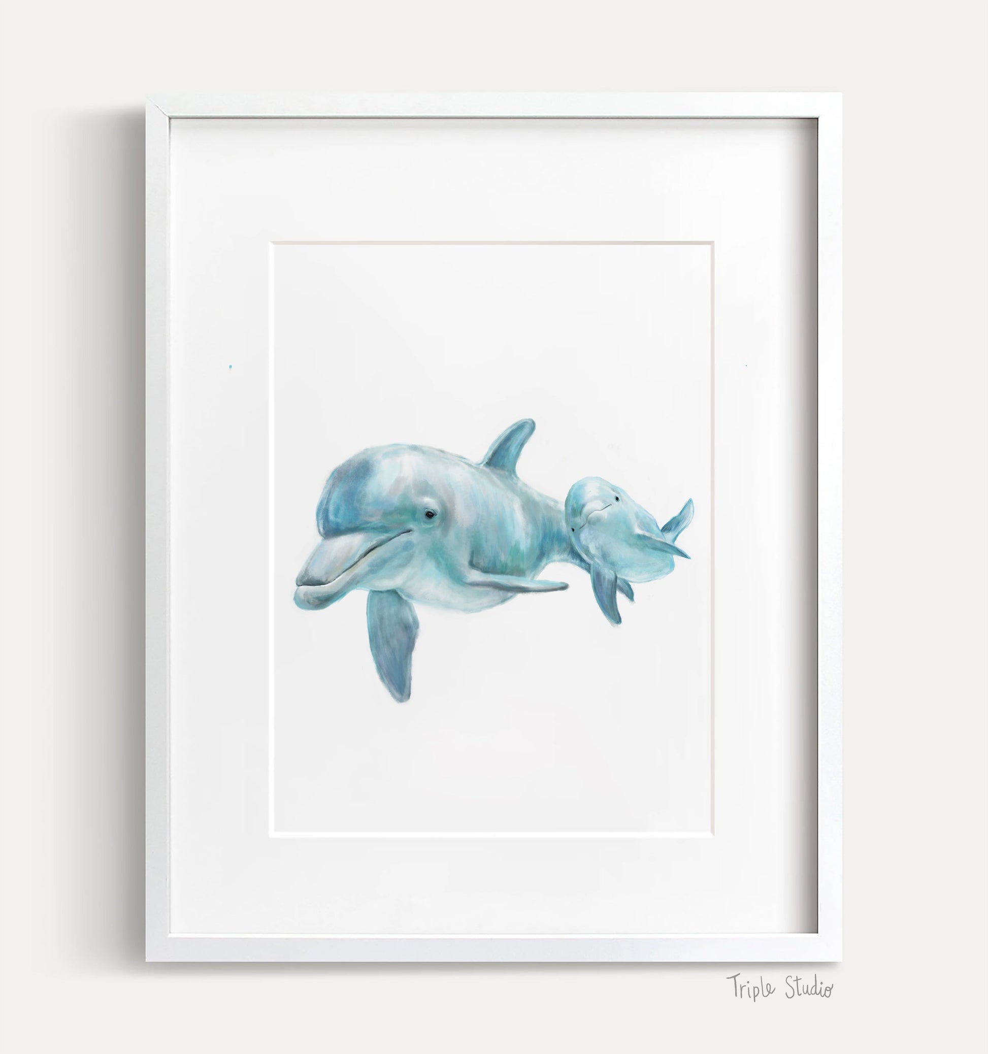 Bébé dauphin et sa maman, illustration sur l'océan