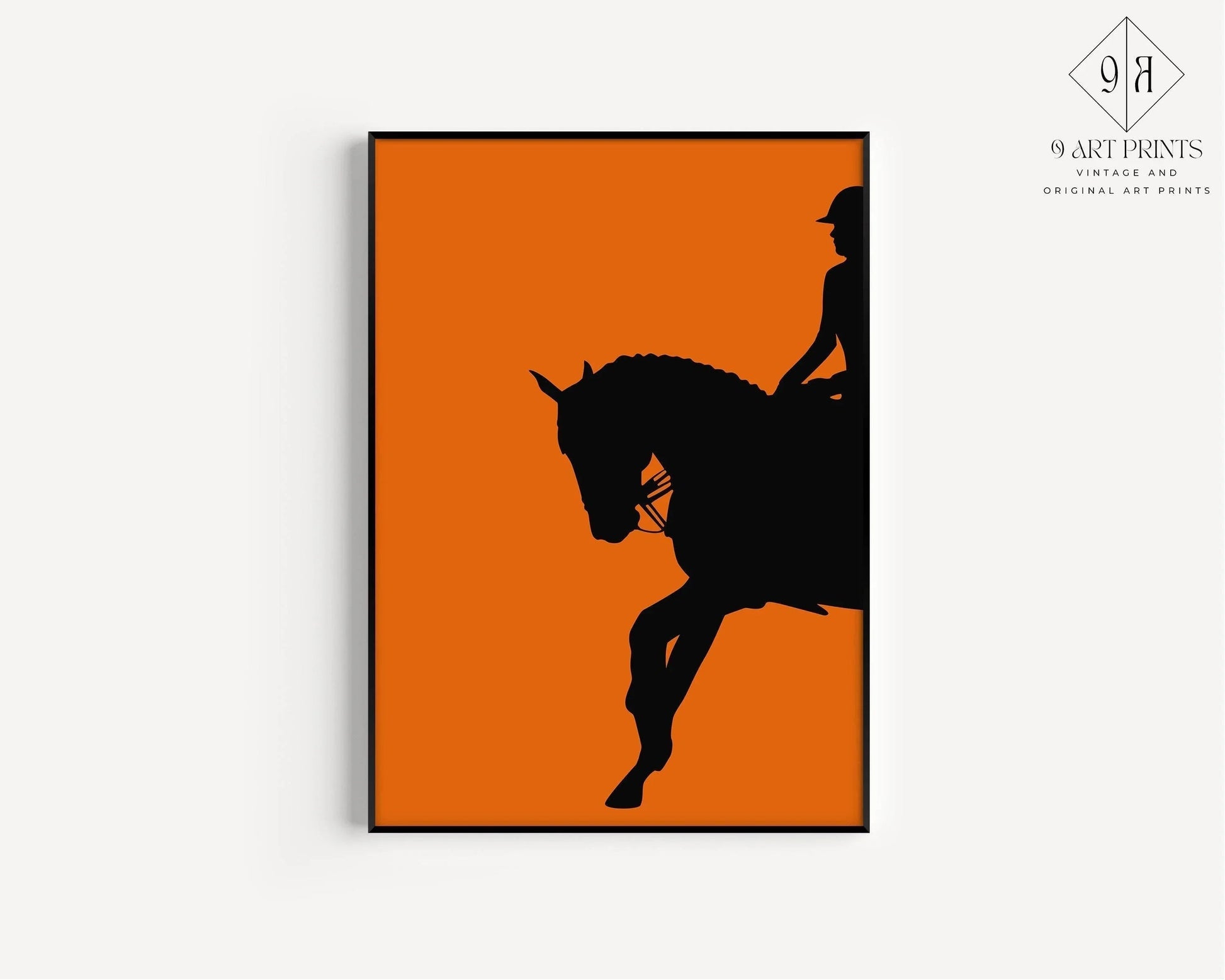 Affiche de dressage (cheval et cavalier) orange | Art équestre (disponible encadrée ou non encadrée)