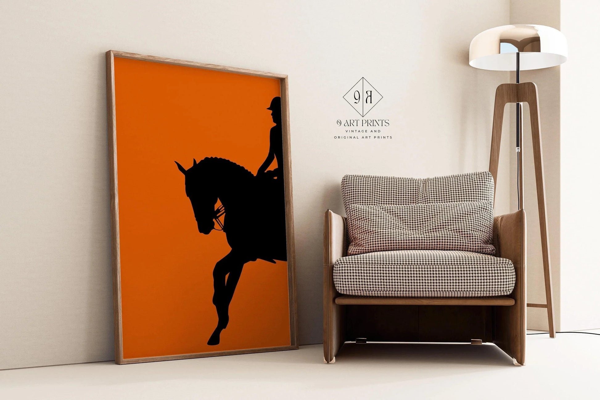 Affiche de dressage (cheval et cavalier) orange | Art équestre (disponible encadrée ou non encadrée)