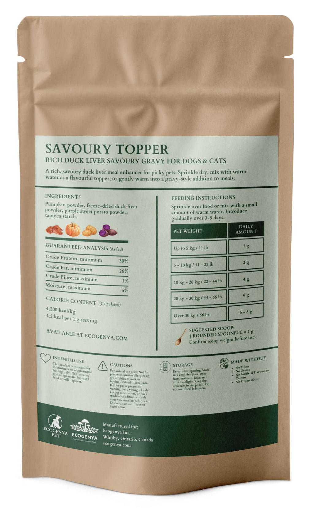 Ecogenya Savoury Topper Rich Duck Liver Gravy for Dogs & Cats — Freeze-Dried Duck Liver, Pumpkin & Sweet Potato Powder, 100g–1kg