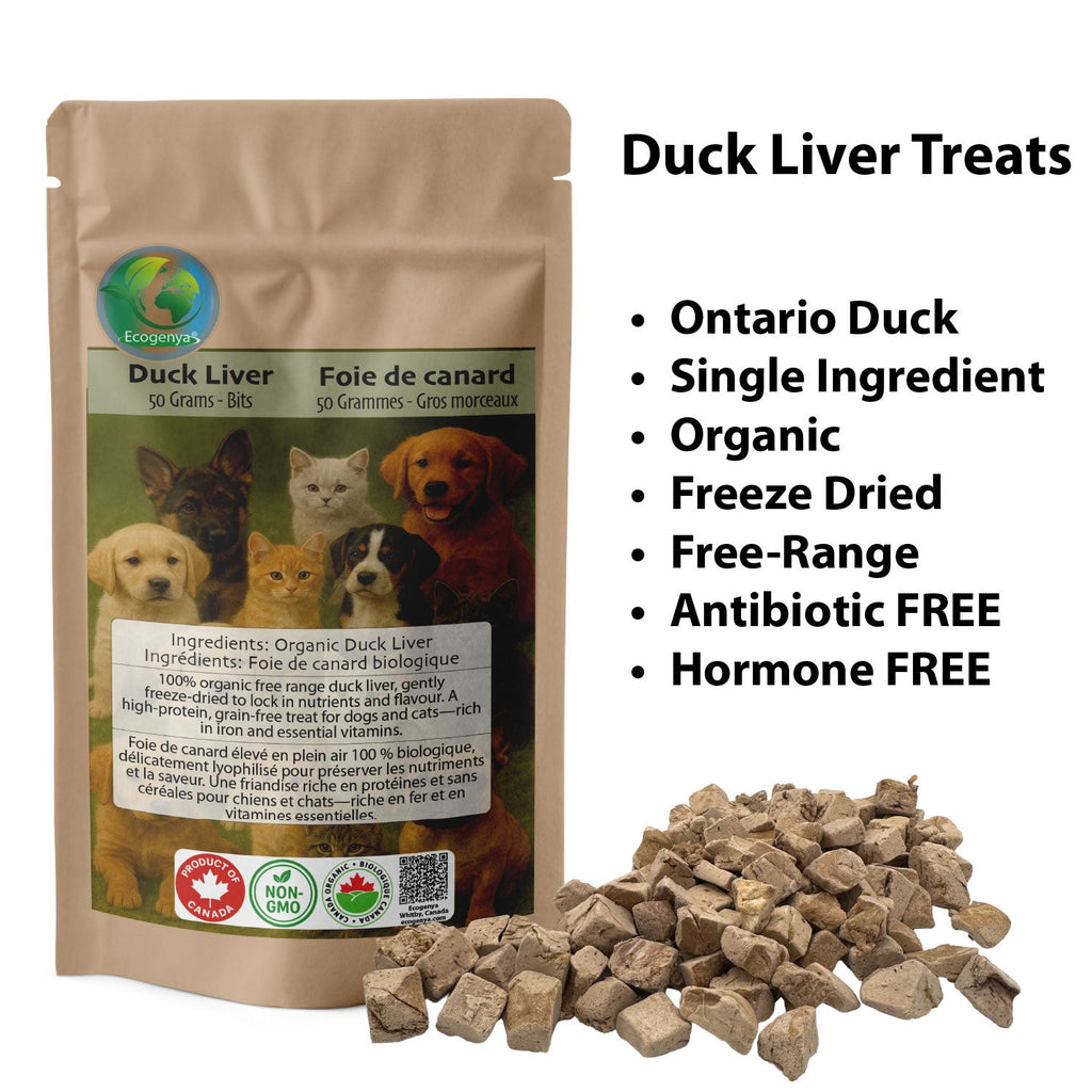 Ecogenya Freeze-Dried Duck Liver Treats for Dogs & Cats — Organic Single-Ingredient Training Treats, 50g–1kg
