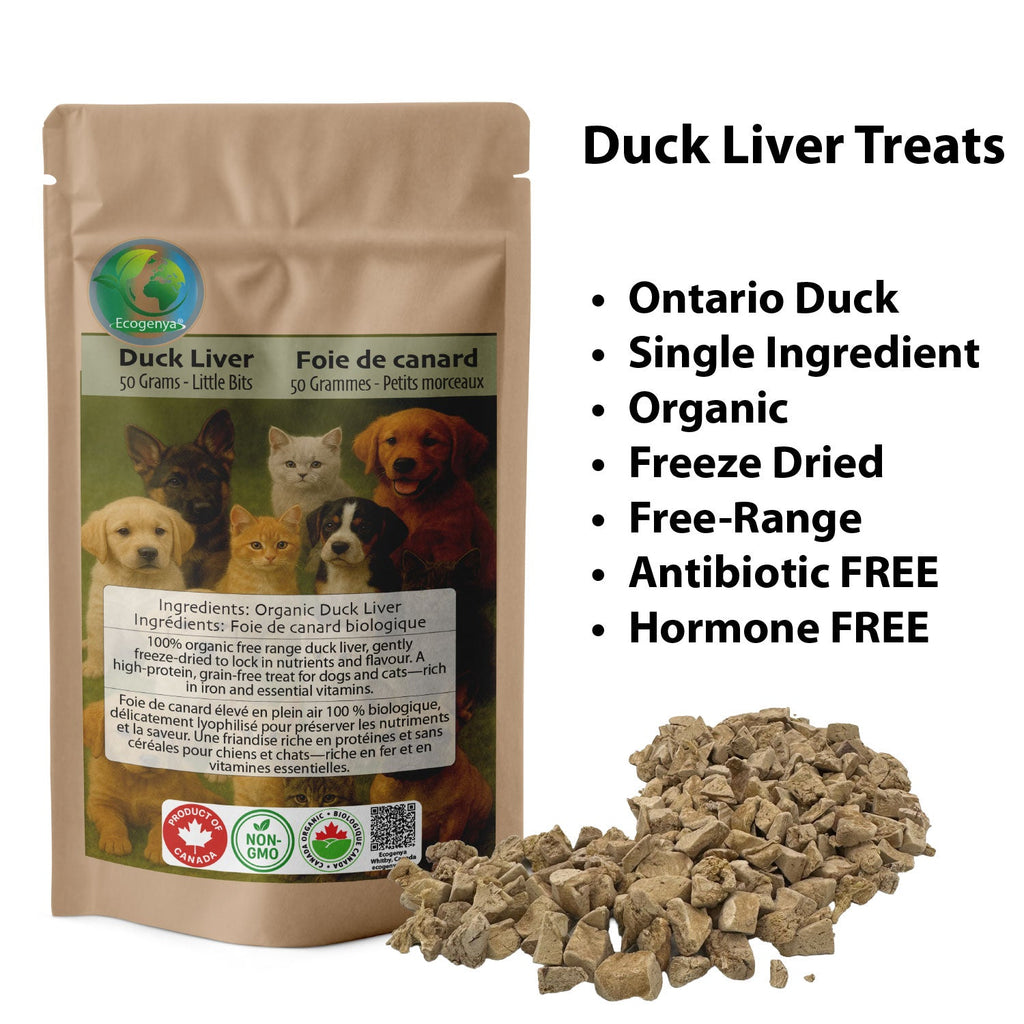 Ecogenya Freeze-Dried Duck Liver Treats for Dogs & Cats — Organic Single-Ingredient Training Treats, 50g–1kg