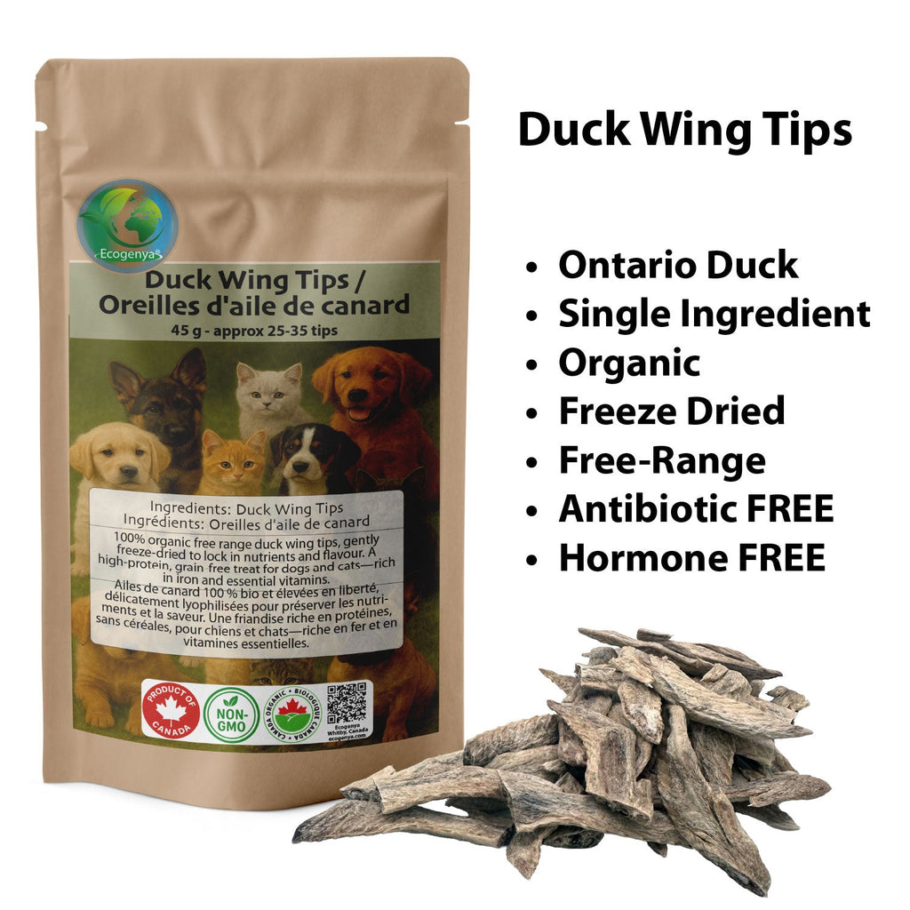 Ecogenya Freeze-Dried Duck Wing Tips for Dogs & Cats — Single-Ingredient Natural Crunchy Chews, 45g–300g
