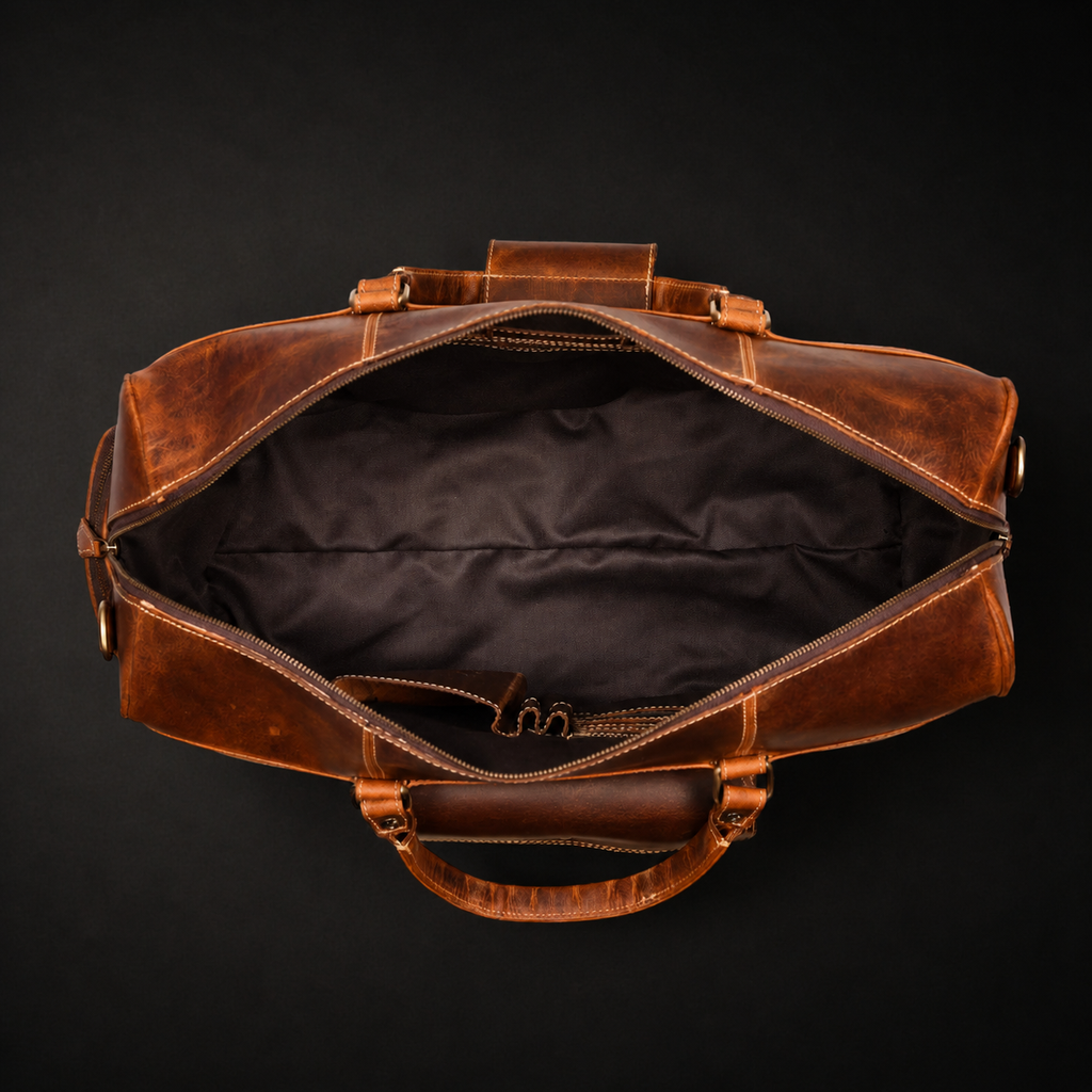 The Voyager Duffle - Cognac Full-Grain Distressed Leather Duffle Bag