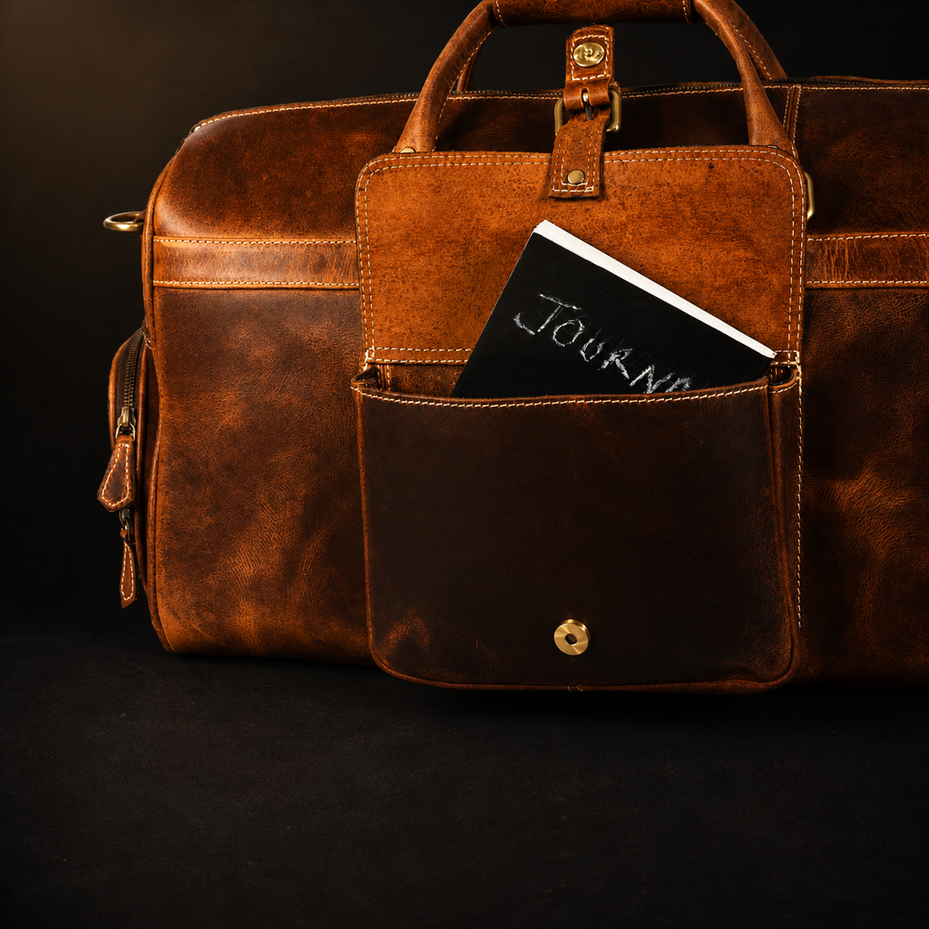 The Voyager Duffle - Cognac Full-Grain Distressed Leather Duffle Bag