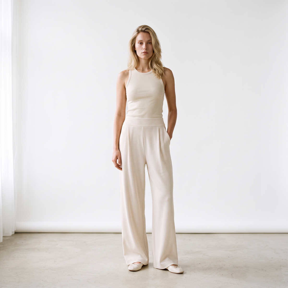 Luxeflow - Elevated Wide Leg Sweatpants Trouser Pants Ivory